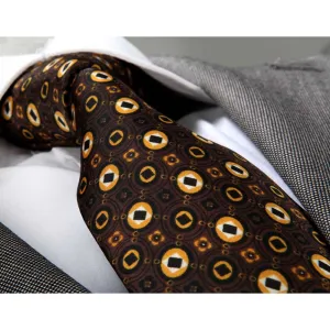 Men's Fashion Brown Champagne Circles Neck Tie With Box Premium Quality