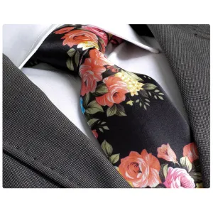Men's Fashion Jacquard Black With Flowers Neck Tie Box