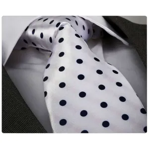 Men's jacquard White with Black Polka Dots Premium Neck Tie With Gift Box