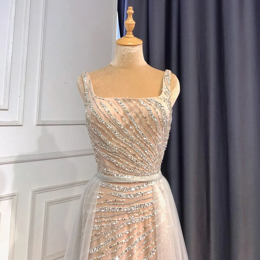 Mermaid Grey Nude Elegant Detachable Skirt Evening Dress