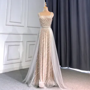 Mermaid Grey Nude Elegant Detachable Skirt Evening Dress