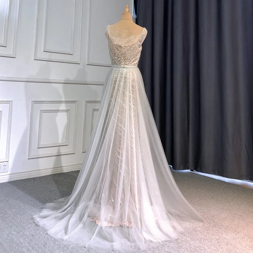 Mermaid Grey Nude Elegant Detachable Skirt Evening Dress