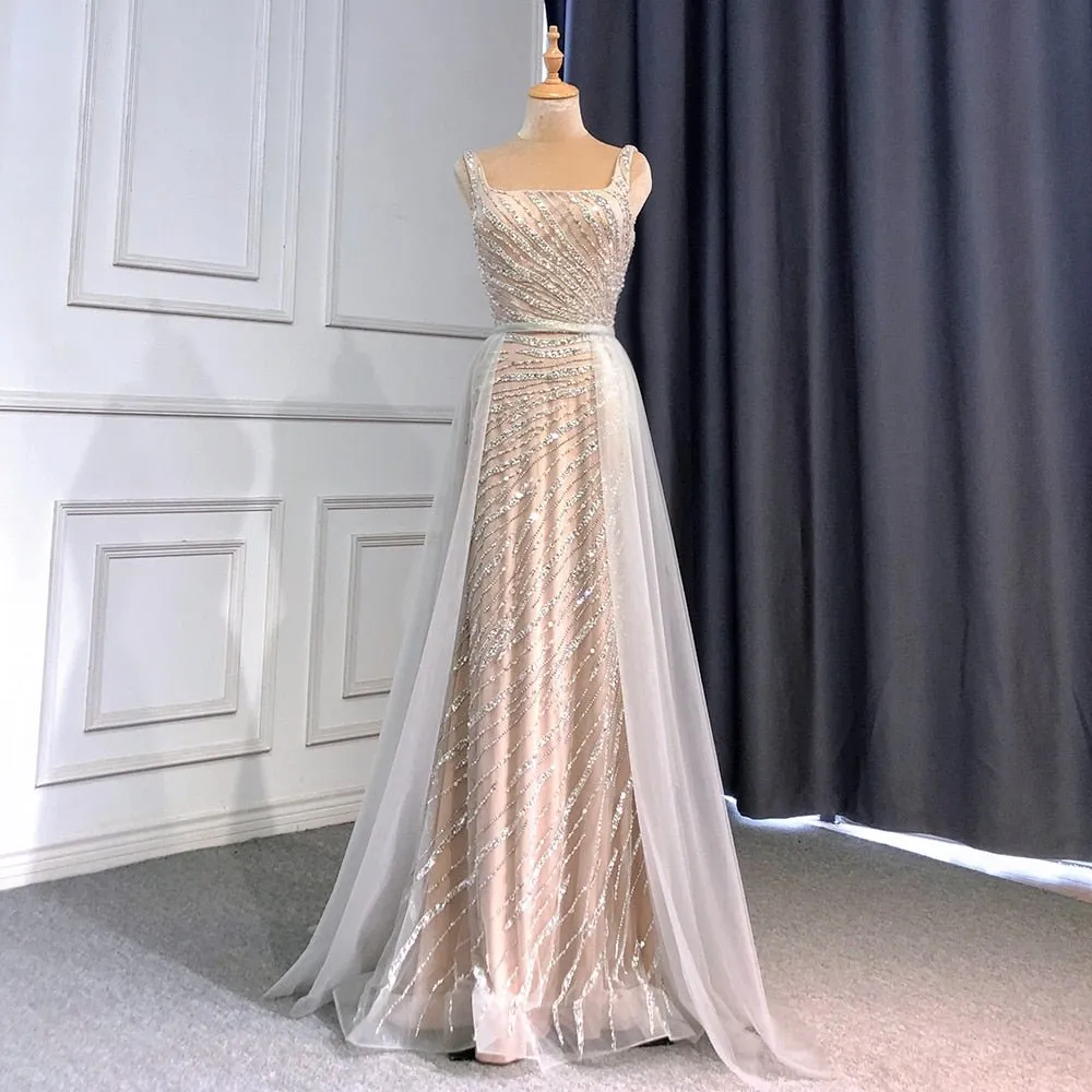 Mermaid Grey Nude Elegant Detachable Skirt Evening Dress