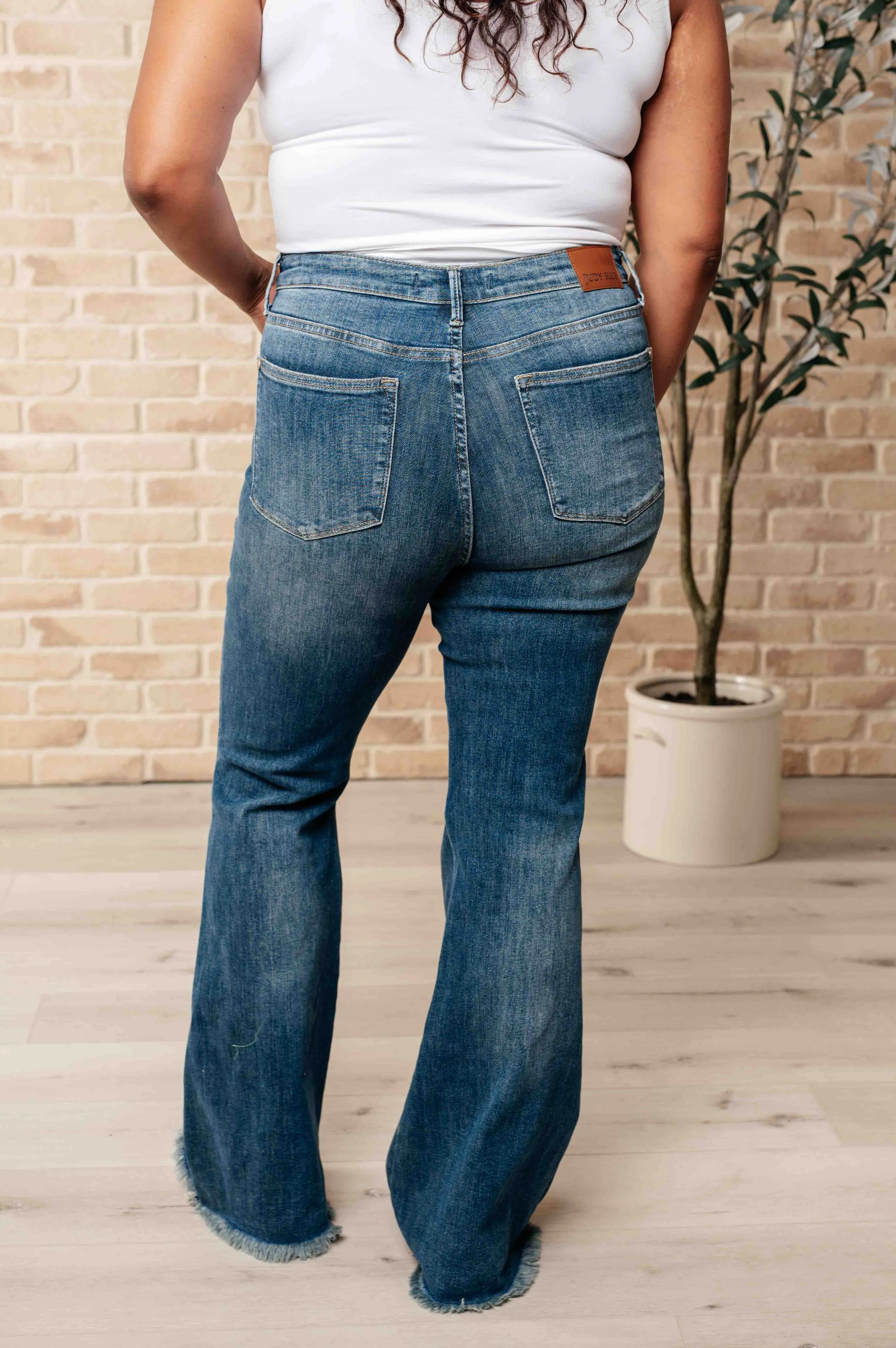 Miley High Waist Control Top Frayed Hem Flare Jeans by Judy Blue