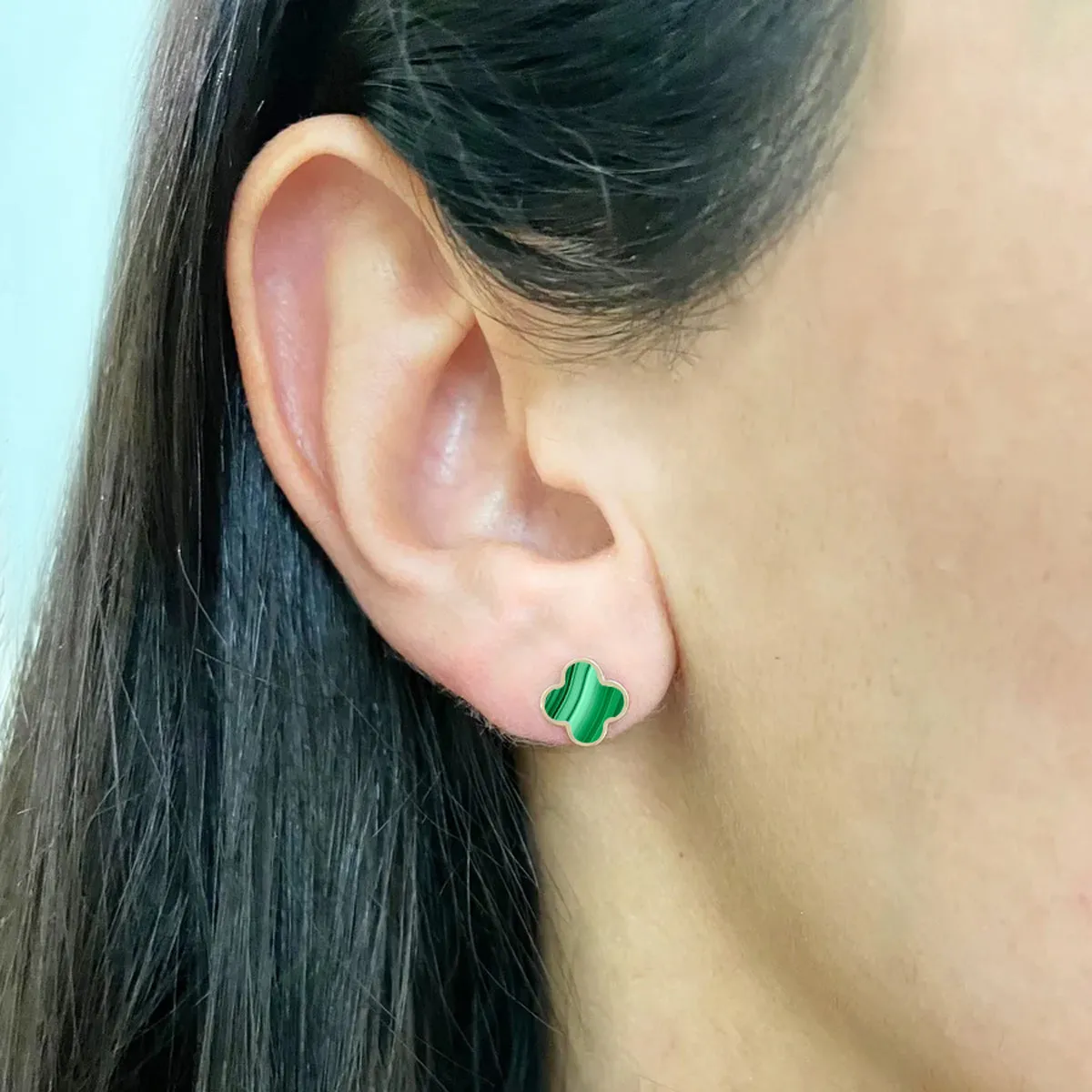Mini Malachite Clover Stud Earrings