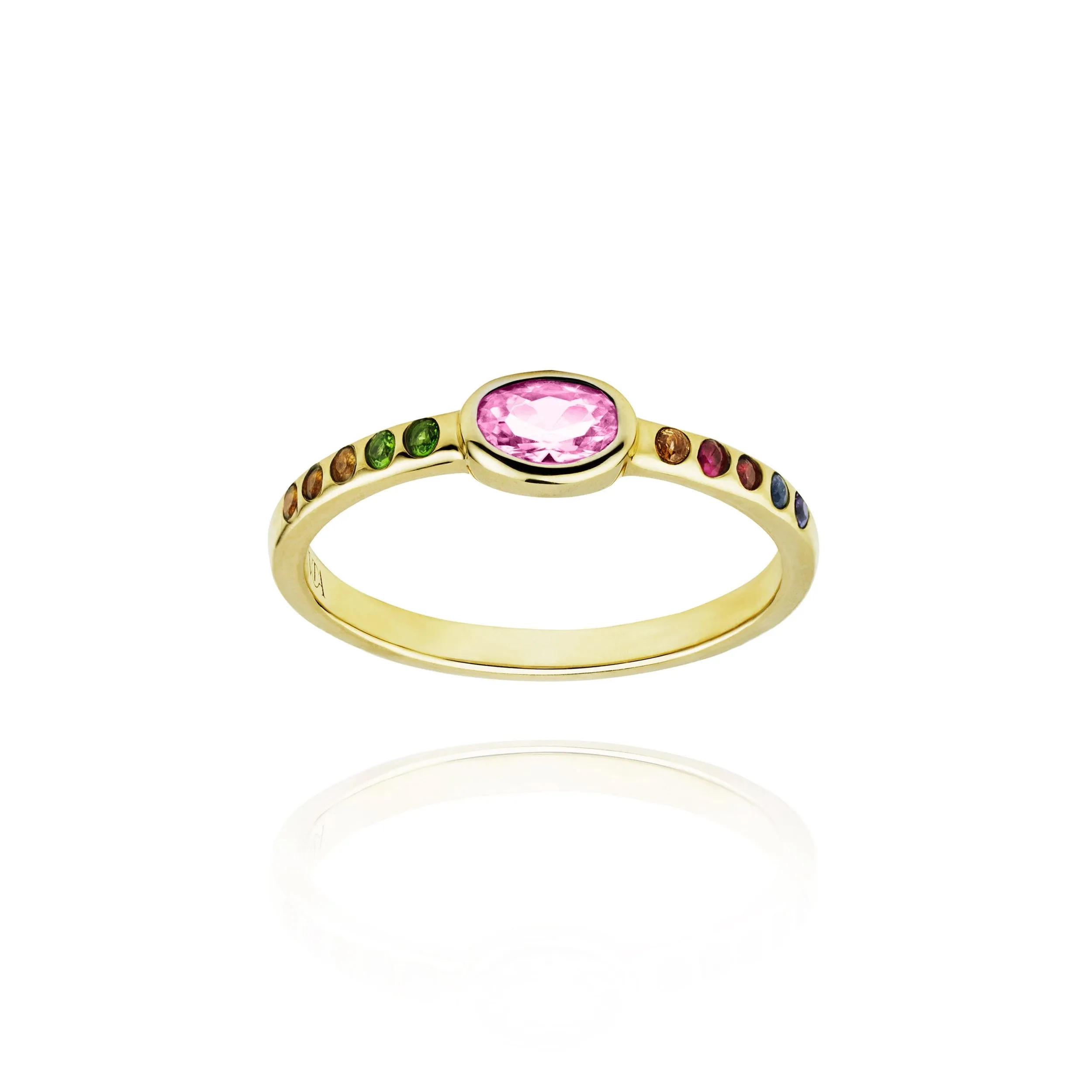 Moosh ring pink Sapphire and rainbow precious stones