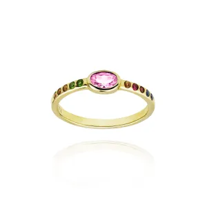 Moosh ring pink Sapphire and rainbow precious stones