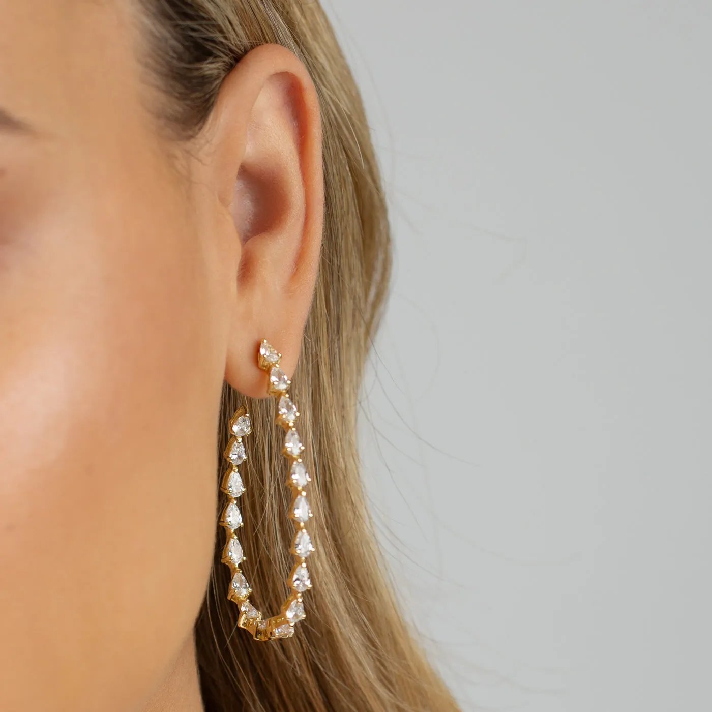 Multi Teardrop Oval Shaped Open Hoop Earring
