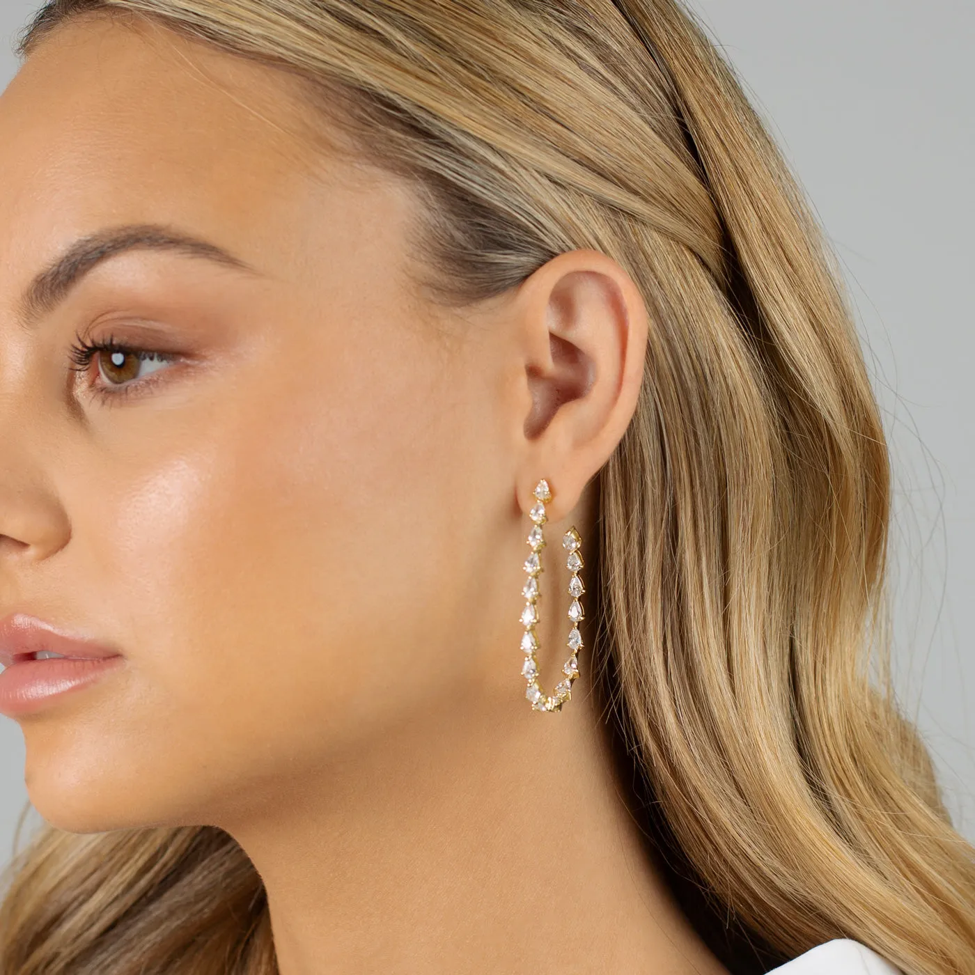 Multi Teardrop Oval Shaped Open Hoop Earring