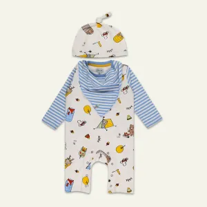 Multicoloured Animal Print Top, Hat And Romper Set
