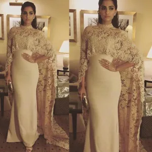 muslim kaftan champagne lace applique evening dresses beaded Dubai fashion elegant evening gown