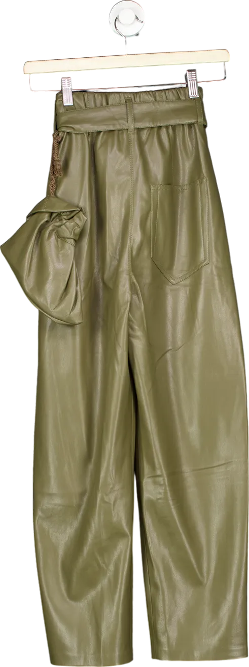 Nanushka Olive Faux Leather Trousers UK XS