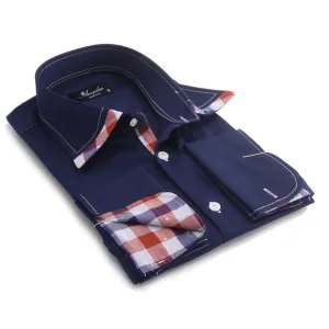 Navy Blue Colorful Check Mens Slim Fit Designer Dress Shirt - tailored Cotton Shirts for Work and