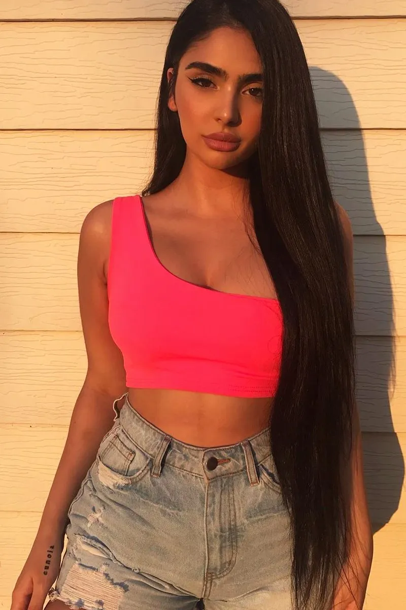 Neon Pink One Shouldered Crop Top - Kamri