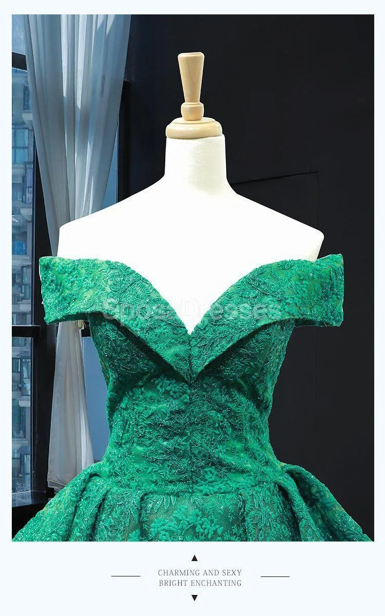 Off Shoulder Emerald Green Sequin Long Evening Prom Dresses, Evening Party Prom Dresses, 12234