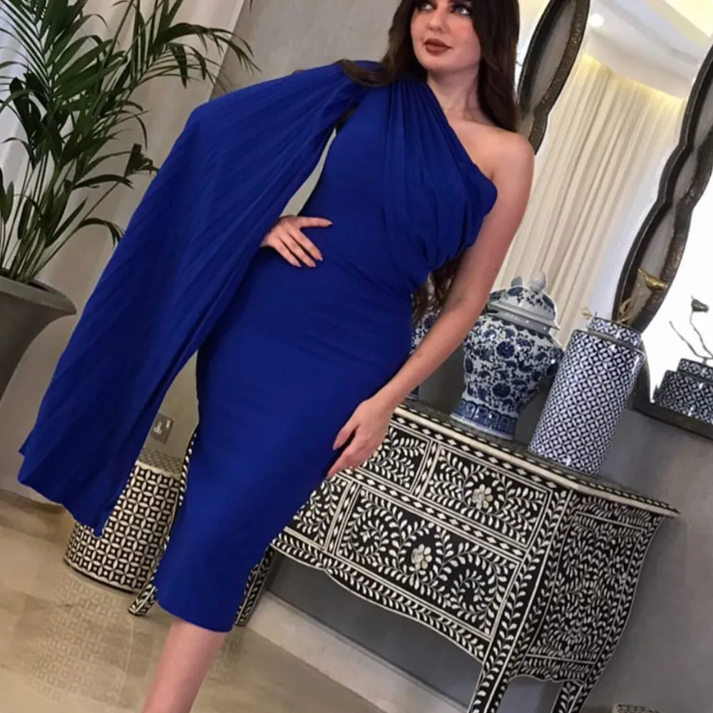 one shoulder royal blue evening dresses 2021 arabic elegant simple evening gown vestido de fiesta