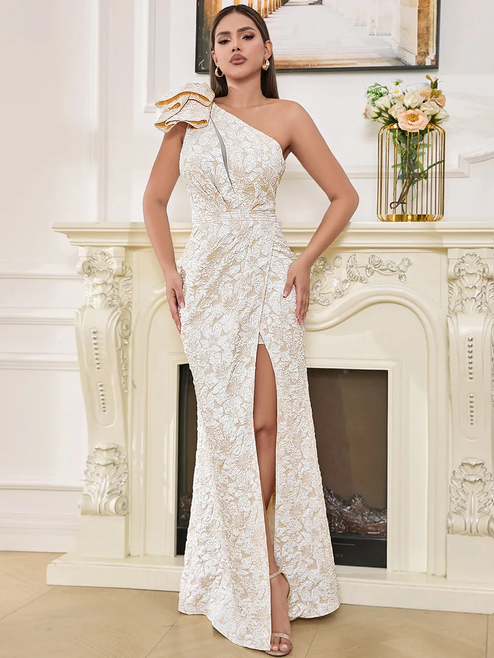 One Shoulder Sleeveless Bowknot Maxi Bodycon Dress HB10202