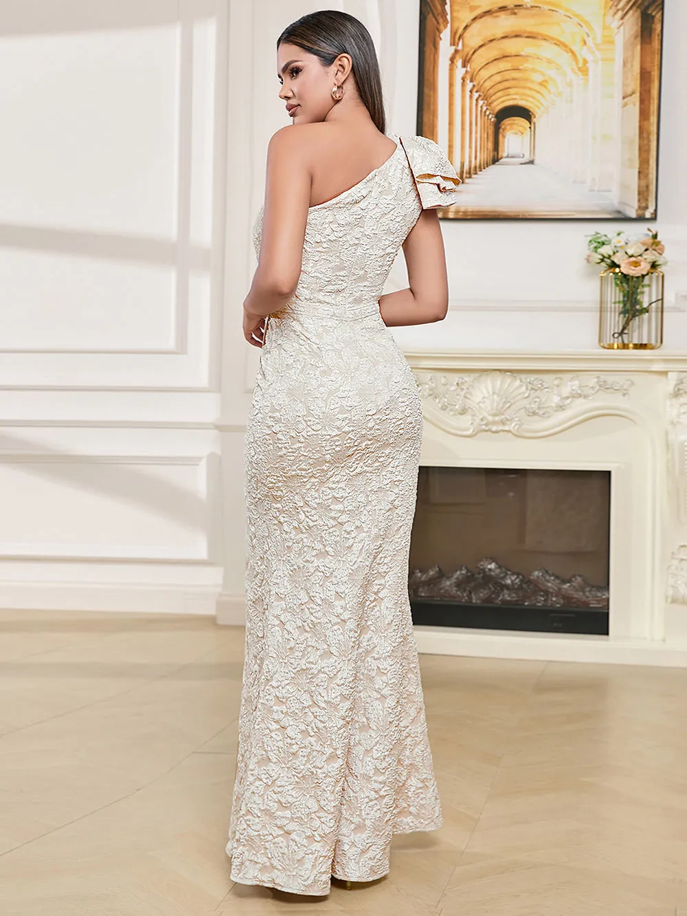 One Shoulder Sleeveless Bowknot Maxi Bodycon Dress HB10202