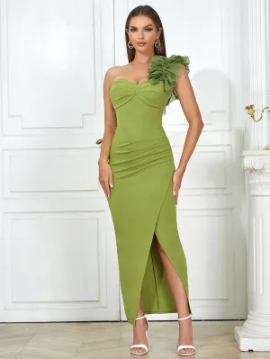 One Shoulder Sleeveless Wrinkled Maxi Bodycon Dress HB02900