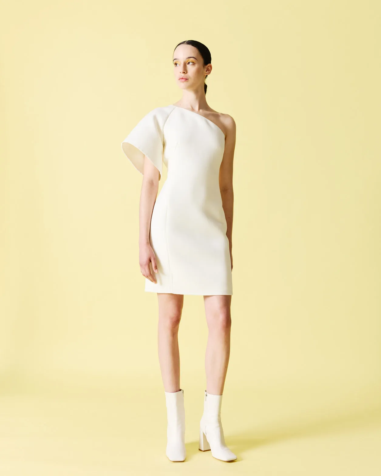 One-Shoulder Wool Double-Face Cocktail Dress