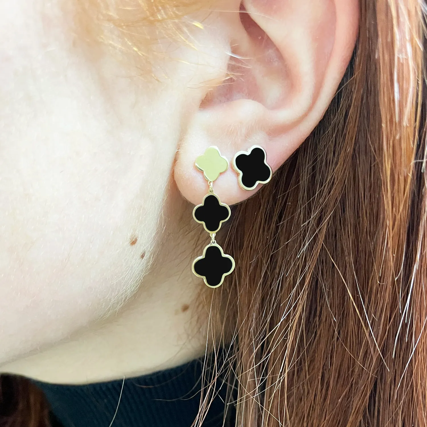 Onyx Graduating Clover Dangle Earrings