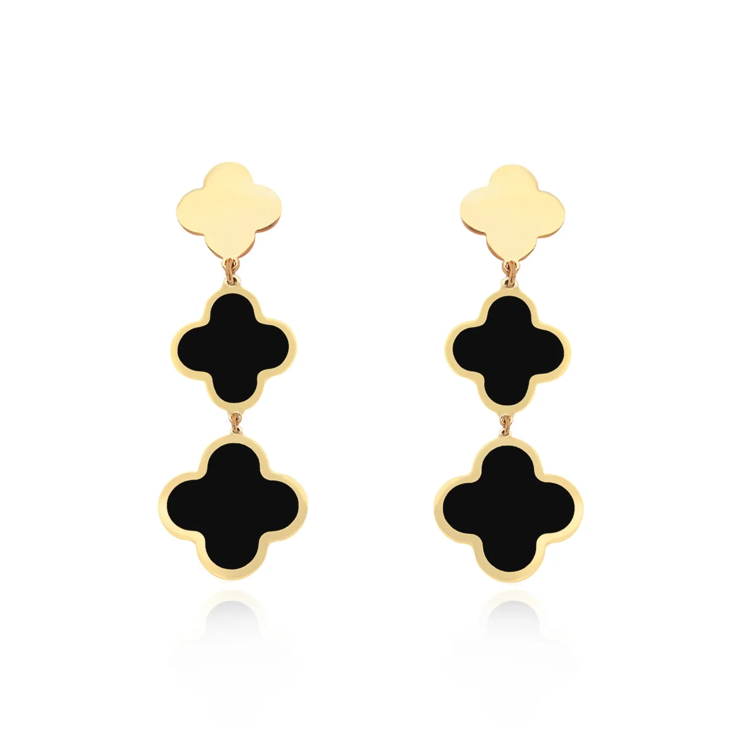 Onyx Graduating Clover Dangle Earrings