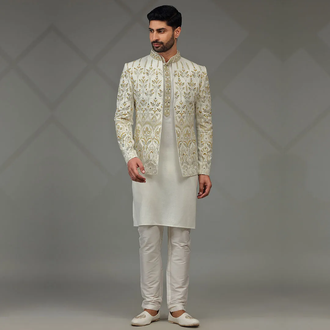 Opulent  Embroidered  White Designer Indowestern