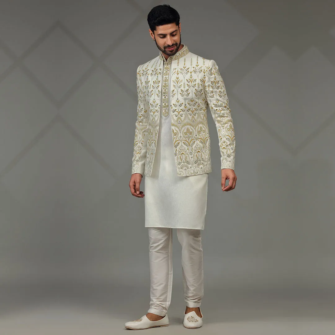 Opulent  Embroidered  White Designer Indowestern