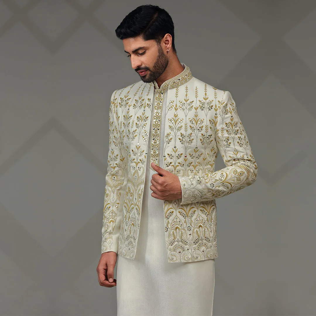 Opulent  Embroidered  White Designer Indowestern