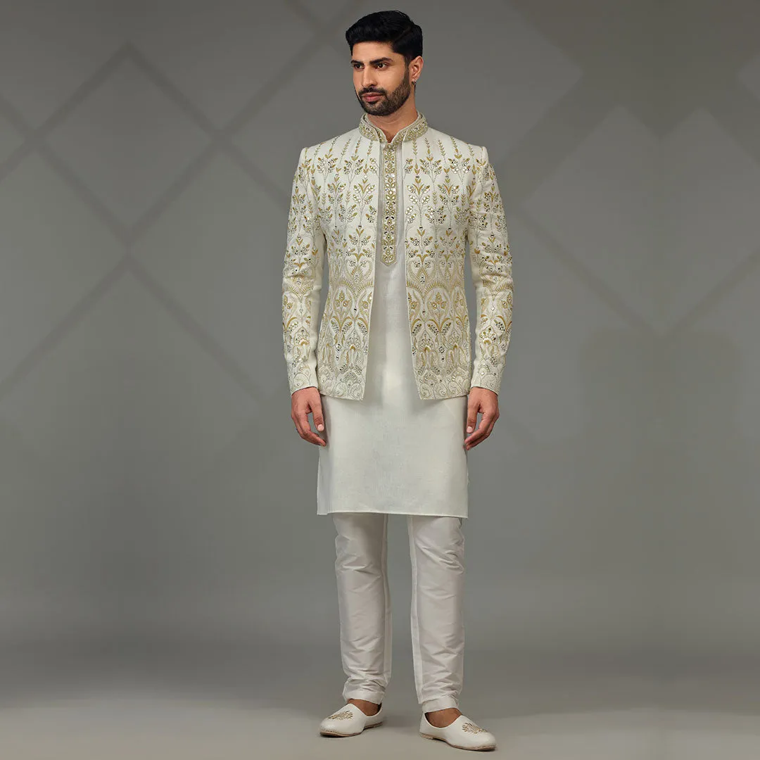 Opulent  Embroidered  White Designer Indowestern