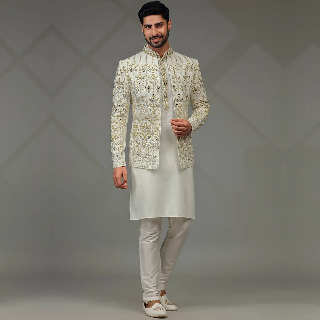 Opulent  Embroidered  White Designer Indowestern