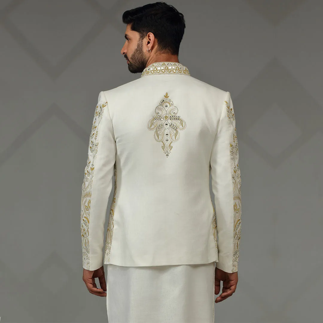 Opulent  Embroidered  White Designer Indowestern