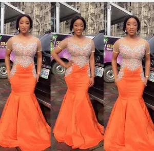 orange mermaid evening dresses 2020 beaded lace appliqué crystals elegant evening gown formal dress