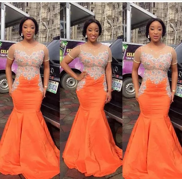 orange mermaid evening dresses 2020 beaded lace appliqué crystals elegant evening gown formal dress