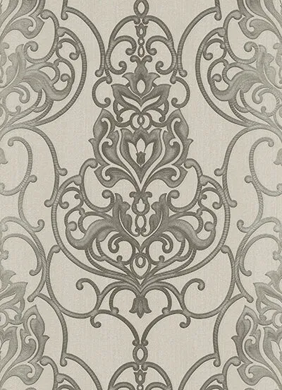 Ornated Floral Damask Dark Grey 5795-49 Wallpaper