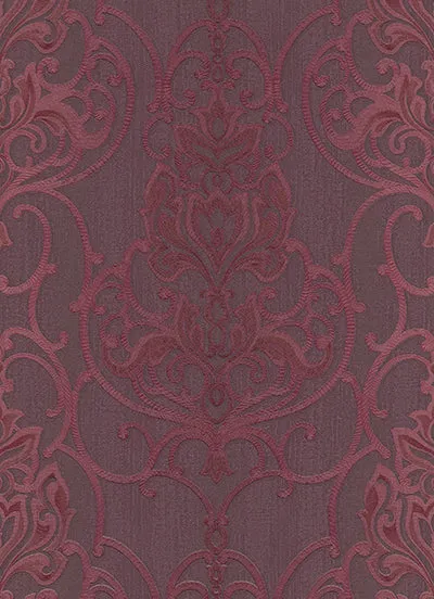 Ornated Floral Damask Red Violet 5795-09 Wallpaper