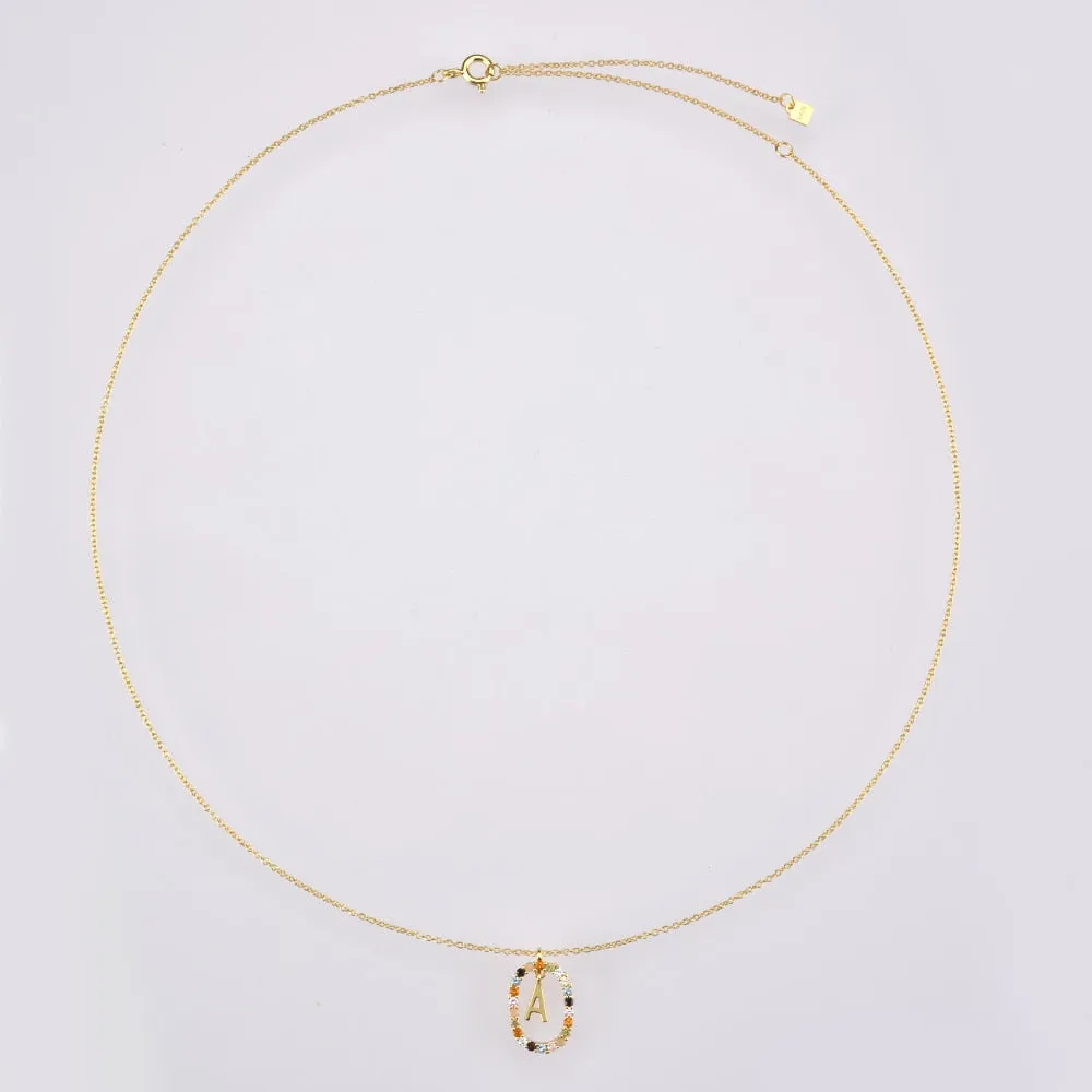 Oval Gems Initials Necklace (A to Z)