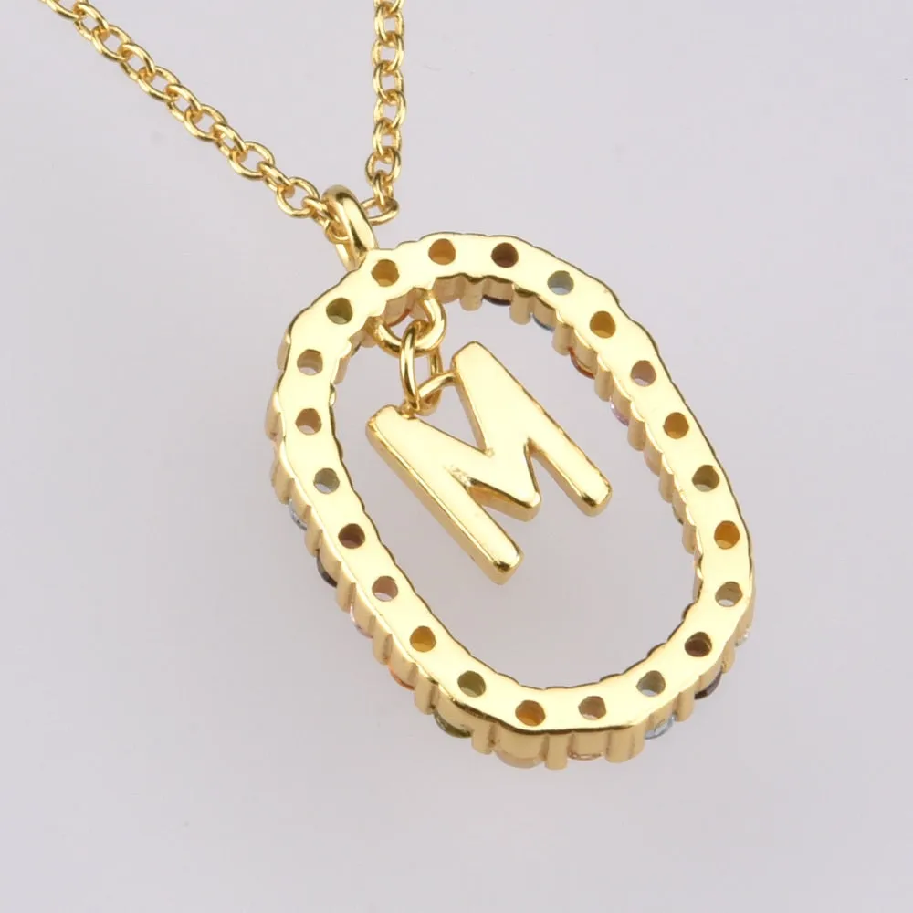 Oval Gems Initials Necklace (A to Z)