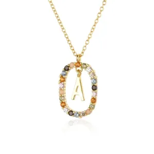 Oval Gems Initials Necklace (A to Z)