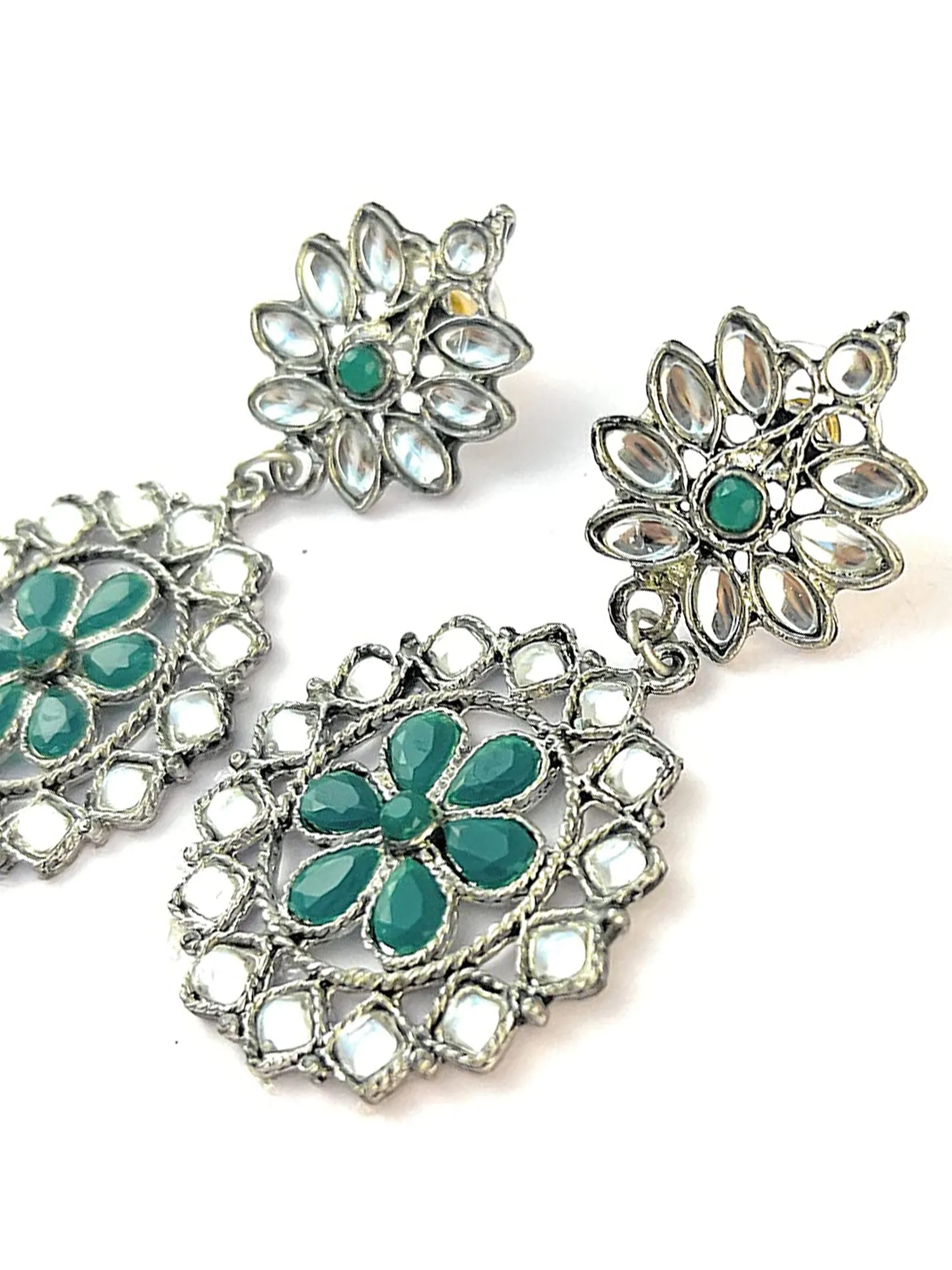 Oxidised Silver Floral Afghani Tribal Earrings
