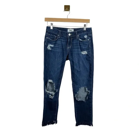 Paige Denim Jimmy Jimmy Frayed Hem Distressed Jeans in Blue Size 25