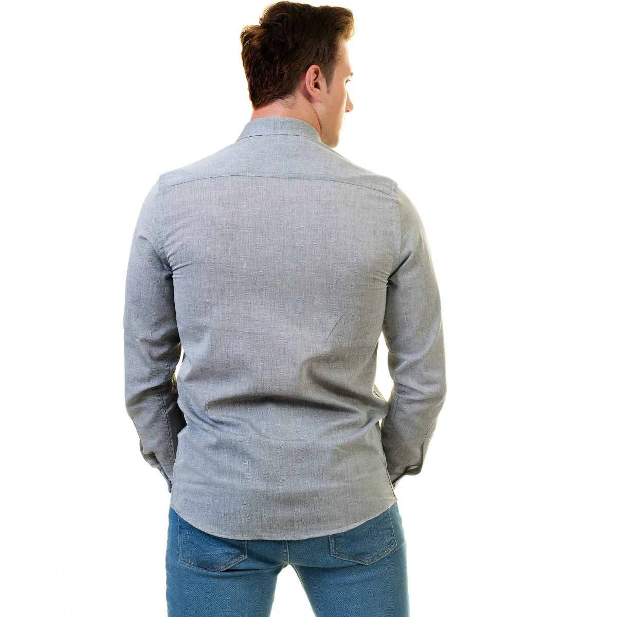 Pastel Grey Mens Slim Fit Designer Dress Shirt - Tailored Cotton Shirts For Work And Casual