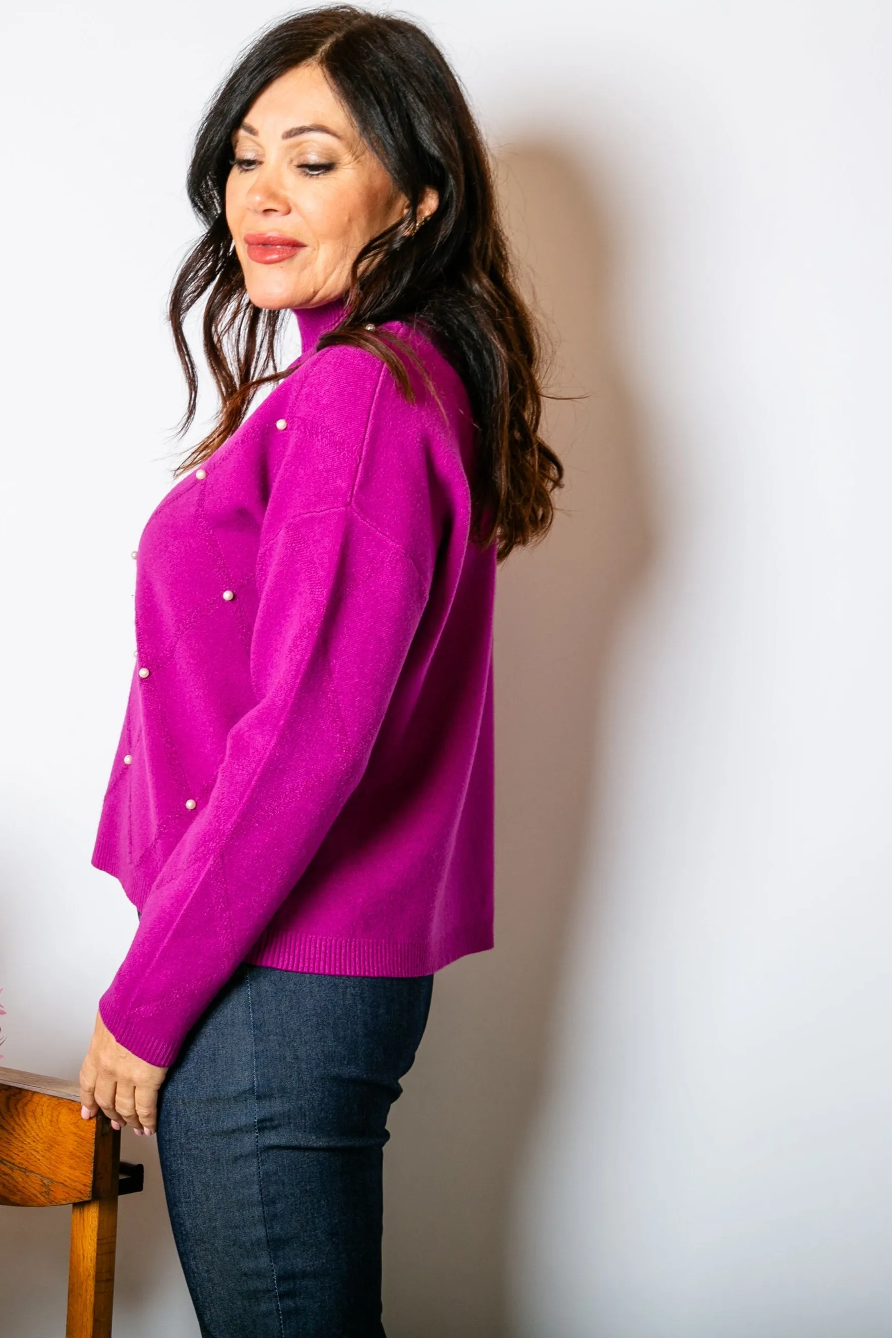 Pearl Detail Mock Neck Jumper
