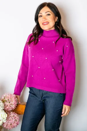 Pearl Detail Mock Neck Jumper