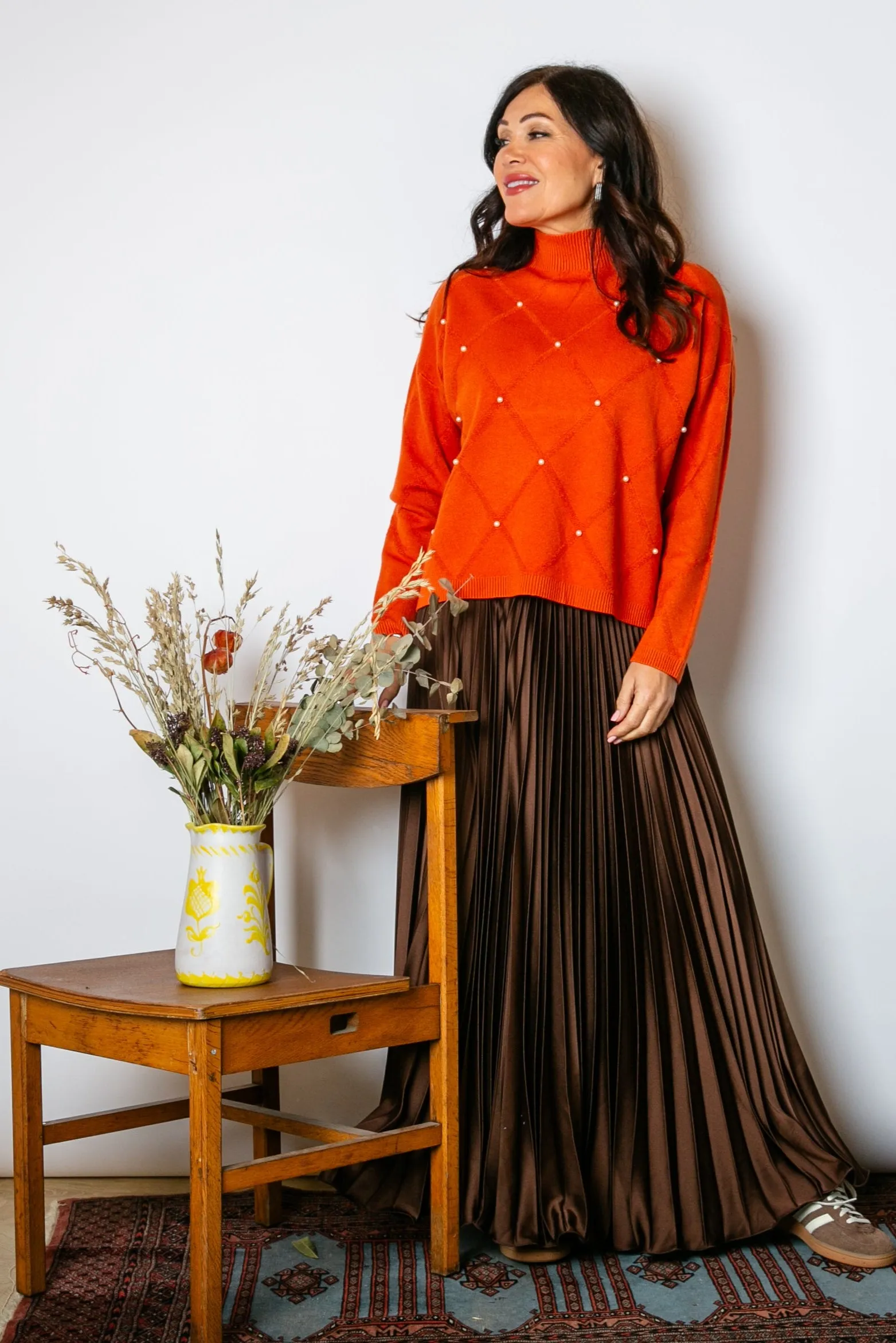 Pearl Detail Mock Neck Jumper