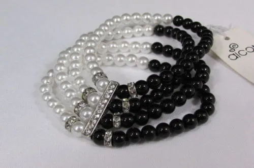 Pewter Black Pewter Cream Imitation Pearl Beads Elastic Bracelet