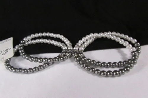 Pewter Black Pewter Cream Imitation Pearl Beads Elastic Bracelet