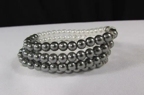 Pewter Black Pewter Cream Imitation Pearl Beads Elastic Bracelet