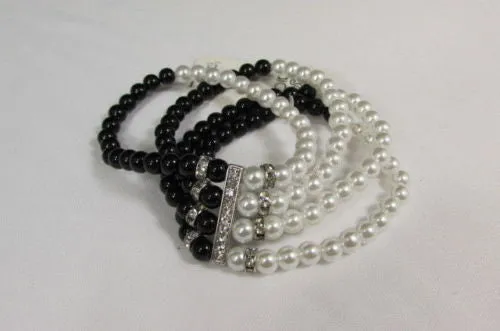 Pewter Black Pewter Cream Imitation Pearl Beads Elastic Bracelet