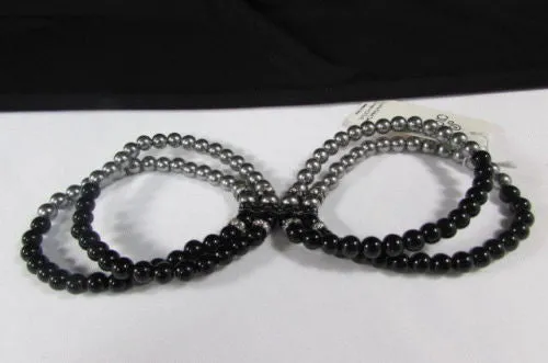 Pewter Black Pewter Cream Imitation Pearl Beads Elastic Bracelet
